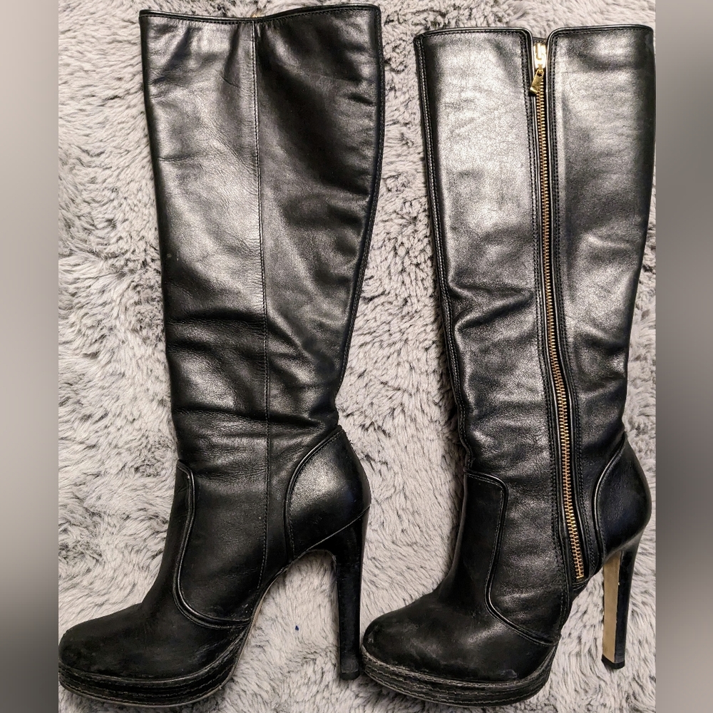 Black leather High heels boots